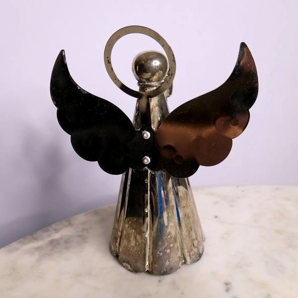 Vintage silverplated angel candleholder minimalist with halo - retro - Picture 3 of 4